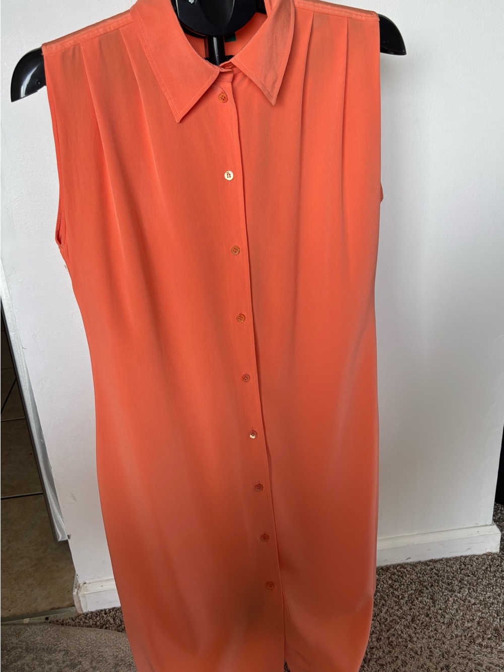 Vintage Sleeveless Silk Coral Button-Front Women's Dress